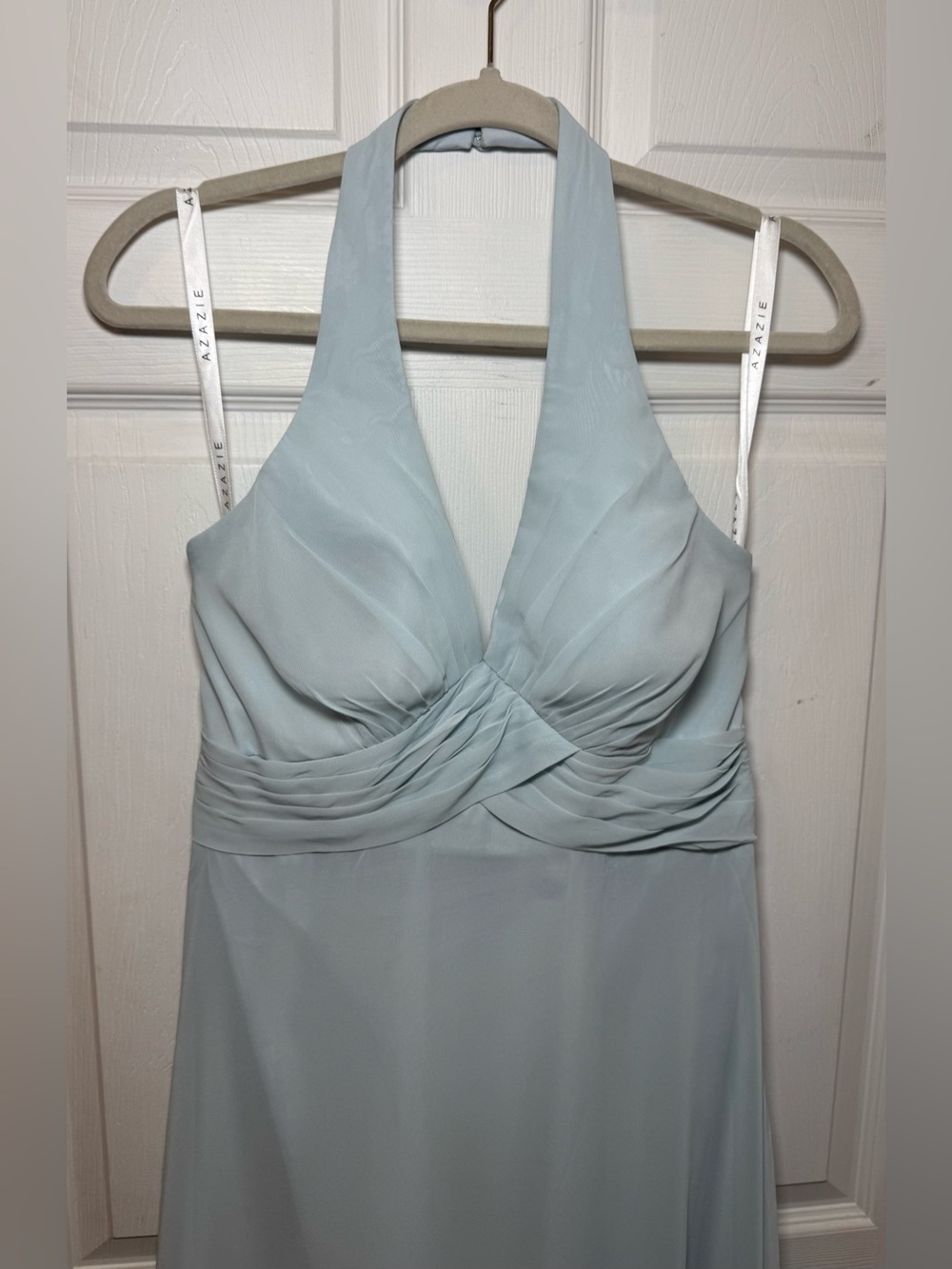 Azazie Tessie Mist Halter Bridesmaid Dress Women’s 8 Wedding Party Formal Bridal - Picture 6 of 16